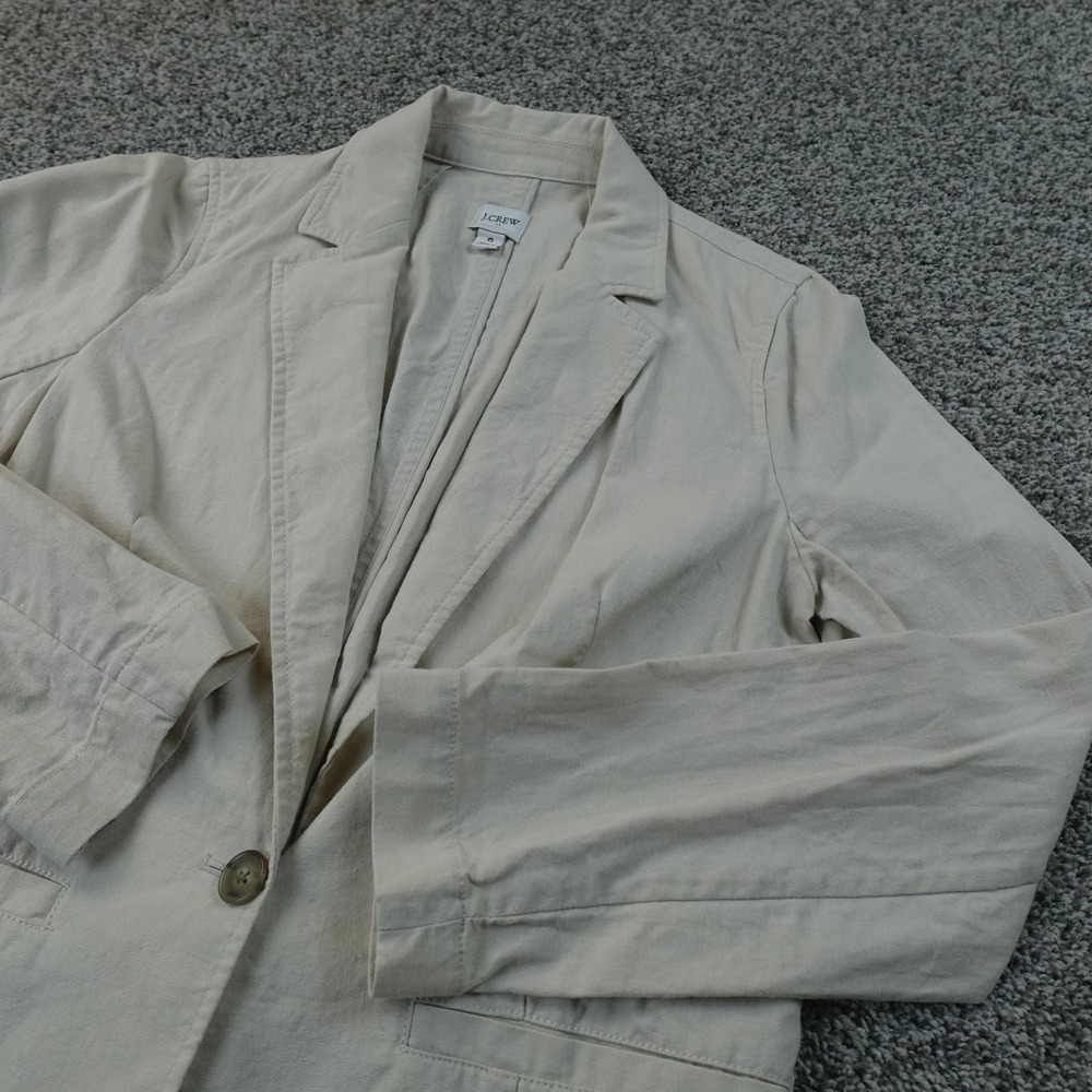 J Crew Blazer Womens 6 Beige Linen One Button Sport Coat Jacket Top Unstructured